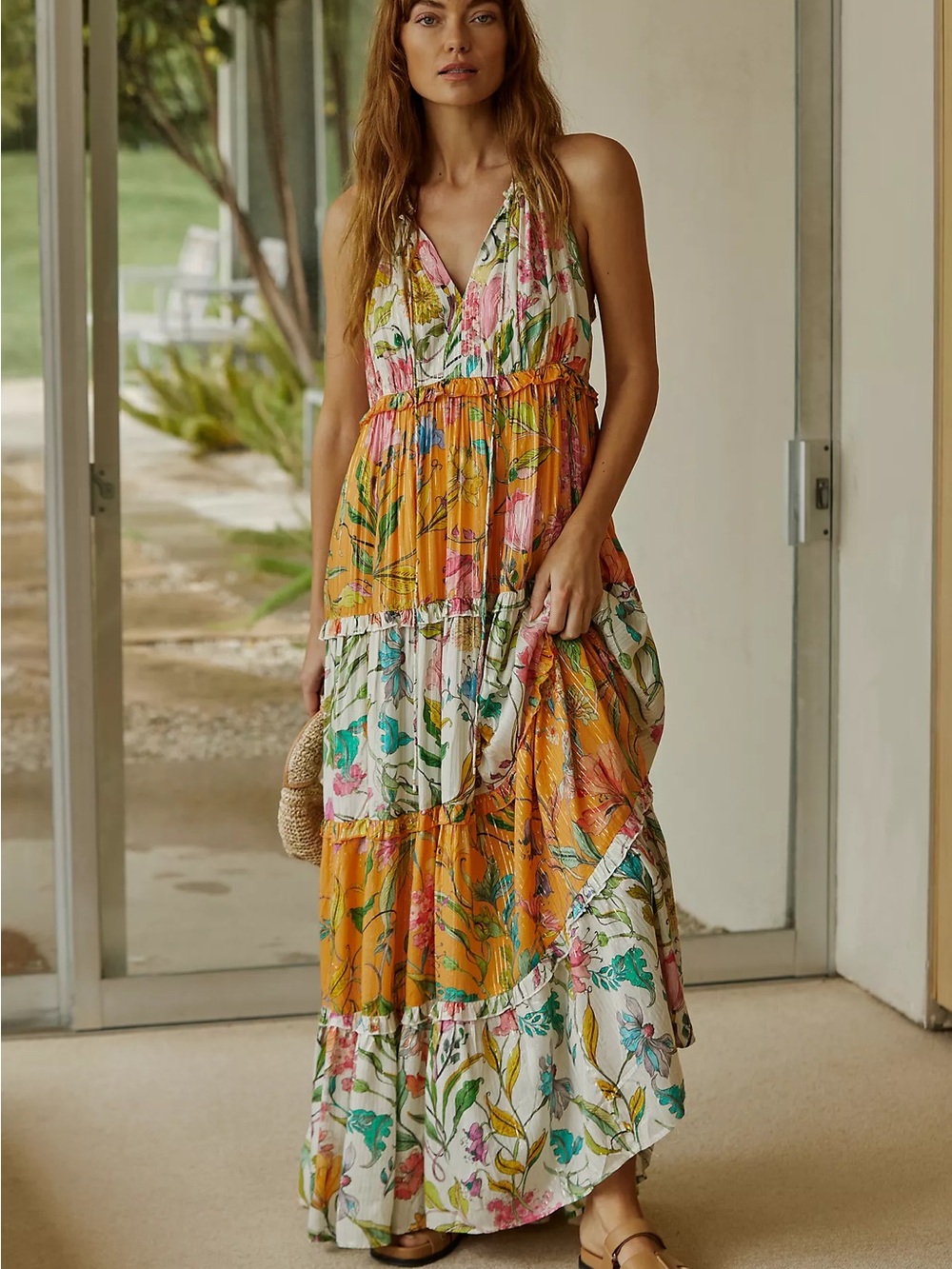 PQ Swim x Anthropologie Floral Tiered Maxi Dress M/L NWOT